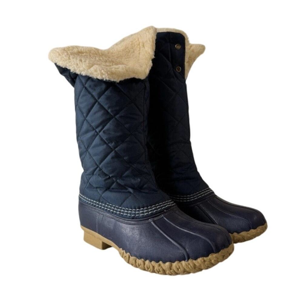 L.L.Bean Women’s 11M Navy Quilted Bean Boots Shearling Lined Winter Snow USA